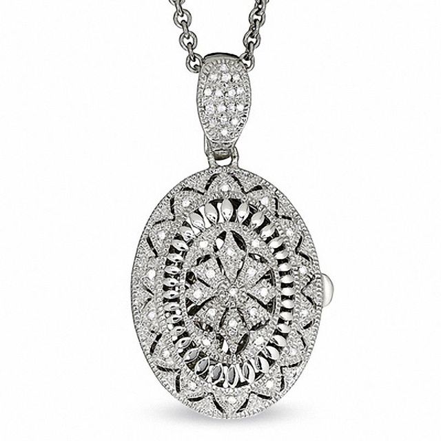 Previously Owned - 0.09 CT. T.W. Diamond Oval Vintage Locket in Sterling Silver|Peoples Jewellers