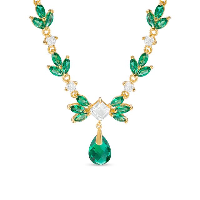 Previously Owned - Lab-Created Green Quartz and White Sapphire Necklace in Sterling Silver with 18K Gold Plate - 17"|Peoples Jewellers