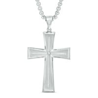 Previously Owned - Men's Diamond Accent Cross Pendant in Stainless Steel - 24"|Peoples Jewellers