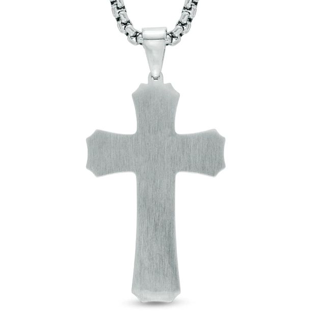 Previously Owned - Men's Gothic-Style Cross Pendant with Black Carbon Fibre in Stainless Steel - 24"|Peoples Jewellers