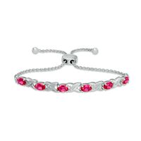 Previously Owned - Oval Lab-Created Ruby and Diamond Accent "XO" Bolo Bracelet in Sterling Silver - 9.5"|Peoples Jewellers