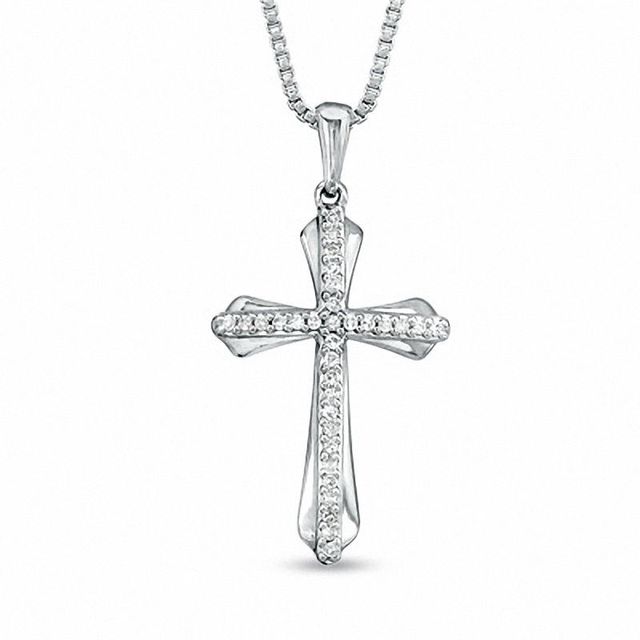 Previously Owned - 0.07 CT. T.W. Diamond Cross Pendant in Sterling Silver