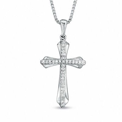 Previously Owned - 0.07 CT. T.W. Diamond Cross Pendant in Sterling Silver|Peoples Jewellers