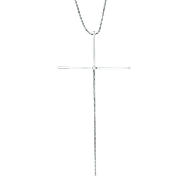 Previously Owned - Diamond Accent Elongated Cross Pendant in Sterling Silver - 16"|Peoples Jewellers