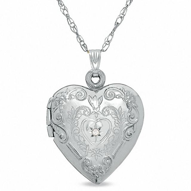 Previously Owned - Diamond Accent Floral Heart Locket in 10K White Gold|Peoples Jewellers