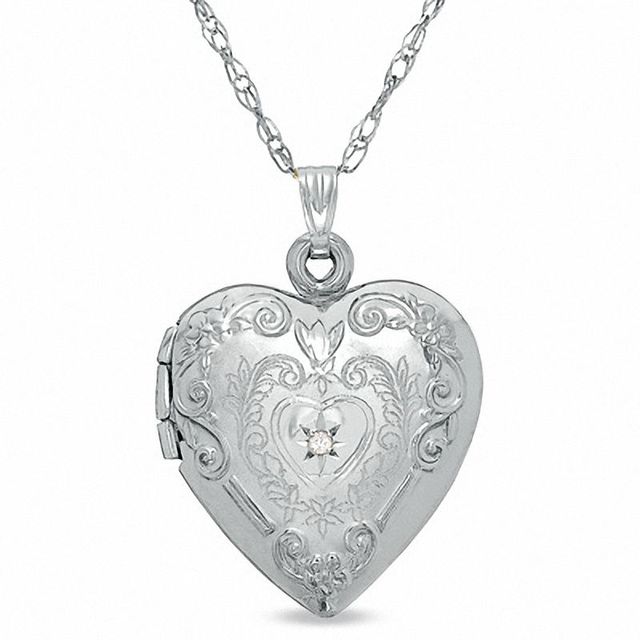 Previously Owned - Diamond Accent Floral Heart Locket in 10K White Gold