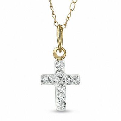 Previously Owned - Child's Crystal Cross Pendant in 14K Gold - 13"|Peoples Jewellers