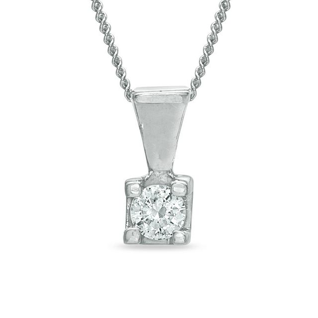 Previously Owned - 0.10 CT.  Canadian Diamond Square-Set Solitaire Pendant in 14K White Gold - 17"(I/I2)|Peoples Jewellers