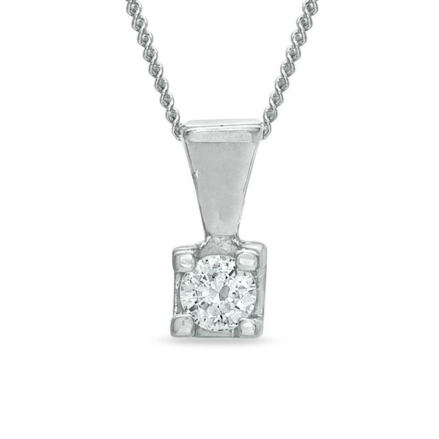 Previously Owned - 0.10 CT.   Diamond Square-Set Solitaire Pendant in 14K White Gold - 17"(I/I2)