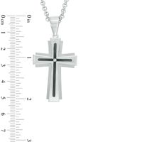 Previously Owned - Men's Diamond Accent Groove Cross Pendant in Two-Tone Stainless Steel - 24"|Peoples Jewellers