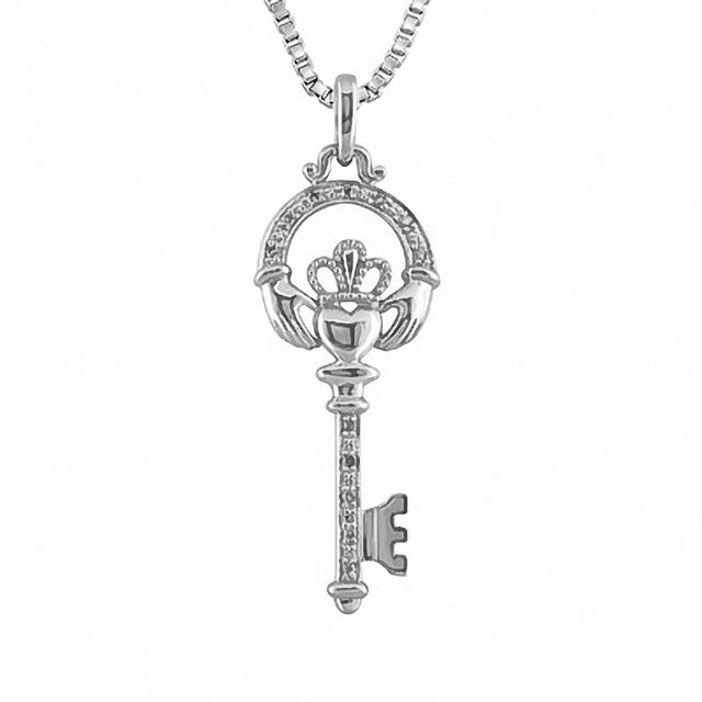 Previously Owned - Diamond Accent Claddagh Top Key Pendant in Sterling Silver|Peoples Jewellers