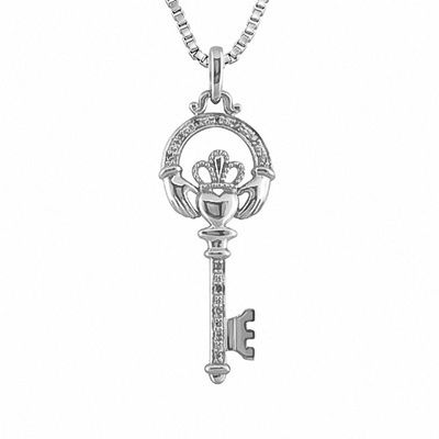 Previously Owned - Diamond Accent Claddagh Top Key Pendant in Sterling Silver|Peoples Jewellers