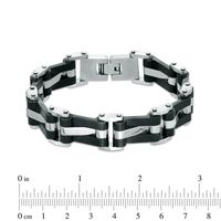 Previously Owned - Men's Wavy Link Bracelet in Stainless Steel and Black IP