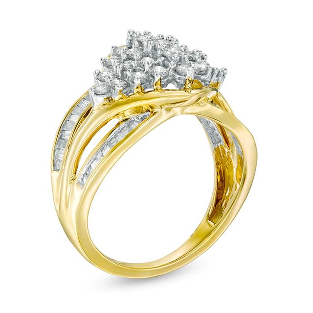 Previously Owned - 1.00 CT. T.W. Composite Diamond Bypass Split Shank Ring in 10K Gold