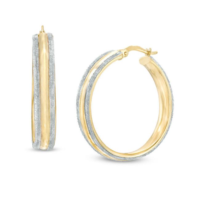 Previously Owned - 30mm Double Row Glitter Hoop Earrings in 10K Gold|Peoples Jewellers