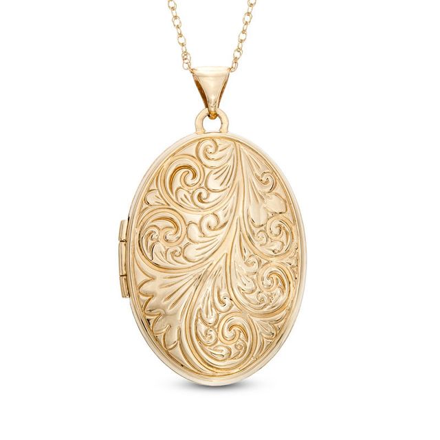 Previously Owned - Oval Feather Locket Pendant in 10K Gold|Peoples Jewellers