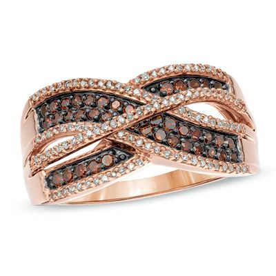 Previously Owned - 0.50 CT. T.W. Enhanced Cognac and White Diamond Crossover Ring in 10K Rose Gold|Peoples Jewellers