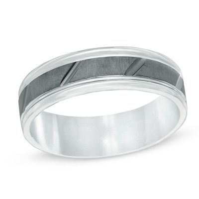 Previously Owned - Men's 6.0mm Slanted Groove Band in Sterling Silver with Black Rhodium|Peoples Jewellers