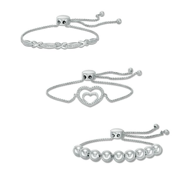 Previously Owned - Diamond Accent Three Piece Bolo Bracelet Set in Sterling Silver - 9.0"|Peoples Jewellers