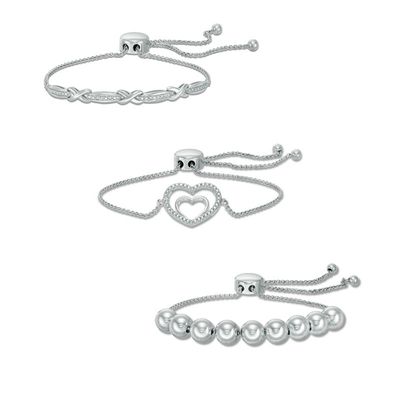Previously Owned - Diamond Accent Three Piece Bolo Bracelet Set in Sterling Silver - 9.0"|Peoples Jewellers