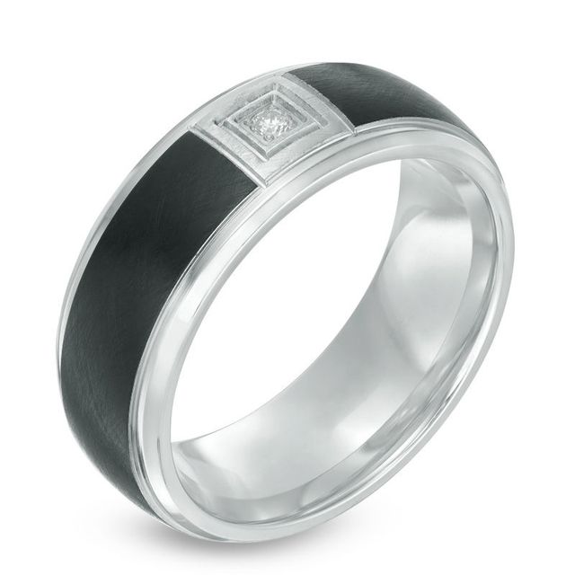 Previously Owned - Men's Diamond Accent Solitaire Wedding Band in Black IP Stainless Steel|Peoples Jewellers