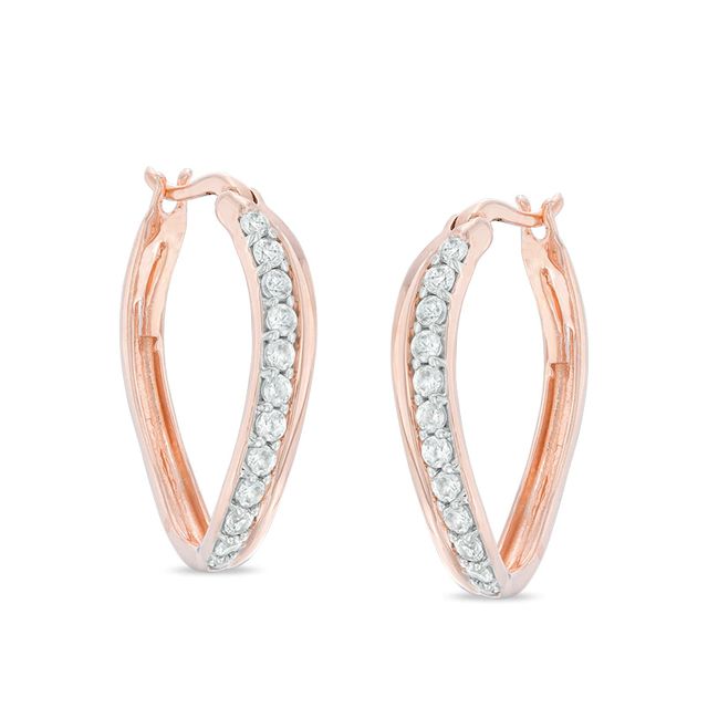 Previously Owned - Lab-Created White Sapphire Curved Hoop Earrings in Sterling Silver with 14K Rose Gold Plate|Peoples Jewellers