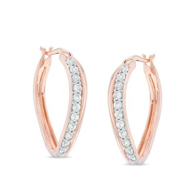 Previously Owned - Lab-Created White Sapphire Curved Hoop Earrings in Sterling Silver with 14K Rose Gold Plate|Peoples Jewellers