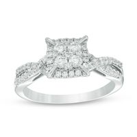 Previously Owned - 0.50 CT. T.W. Diamond Square Frame Twist Shank Ring in 10K White Gold|Peoples Jewellers