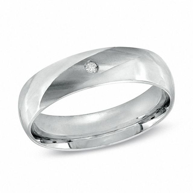 Previously Owned - Men's 5.0mm Diamond Accent Wedding Band in 10K White Gold|Peoples Jewellers