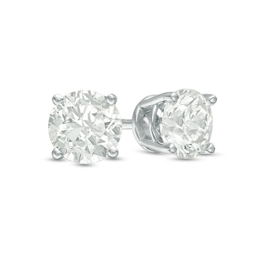 Previously Owned - 0.50 CT. T.W.  Diamond Solitaire Crown Royal Stud Earrings in 14K White Gold (J/I3)|Peoples Jewellers