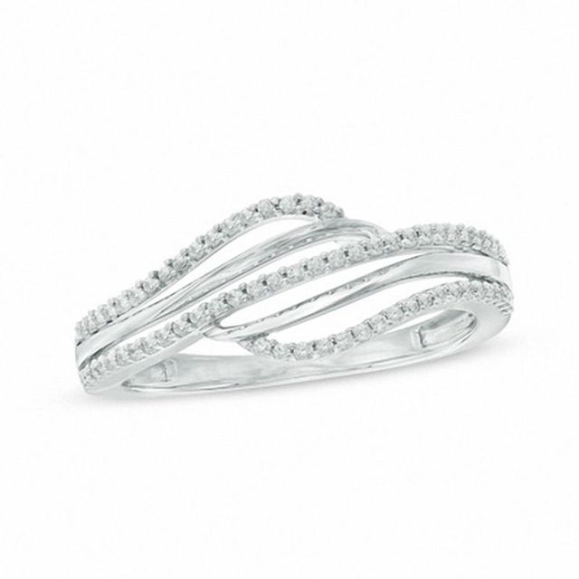 Previously Owned - 0.20 CT. T.W. Diamond Split Waves Ring in Sterling Silver|Peoples Jewellers