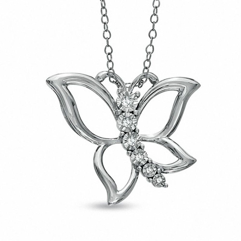 Previously Owned - 0.18 CT. T.W. Diamond Butterfly Pendant in Sterling Silver|Peoples Jewellers