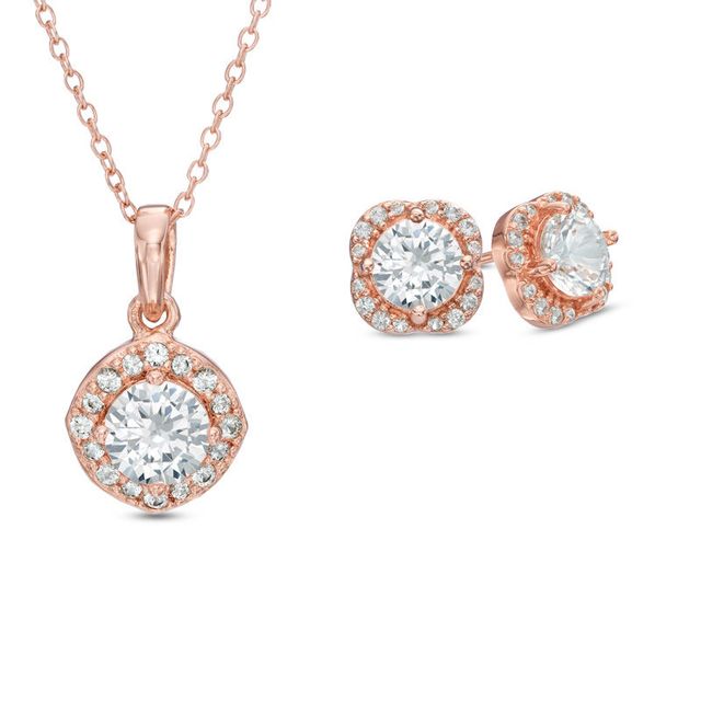 Previously Owned - Lab-Created White Sapphire Pendant and Stud Earrings Set in Sterling Silver with 18K Rose Gold Plate|Peoples Jewellers