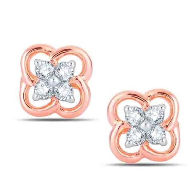 Previously Owned - 0.12 CT. T.W. Quad Diamond Clover Stud Earrings in 10K Rose Gold