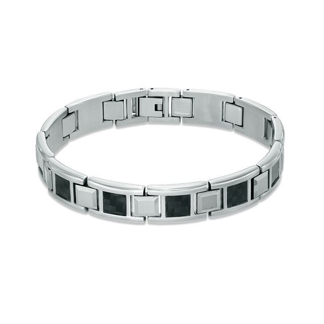 Previously Owned - Men's Link Bracelet in Stainless Steel and Tungsten with Black Carbon Fiber - 8.5"