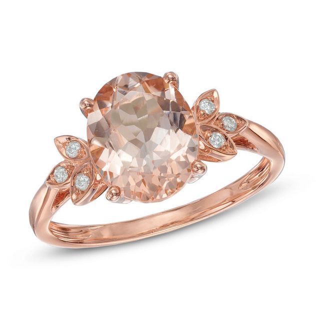 Previously Owned - Oval Morganite and Diamond Accent Leaf Ring in 10K Rose Gold