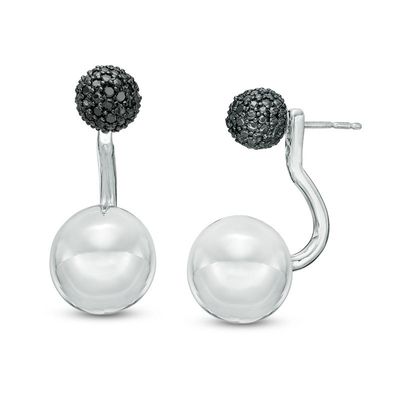 Previously Owned - 0.06 CT. T.W. Black Diamond Drop Jacket Earrings in Sterling Silver|Peoples Jewellers