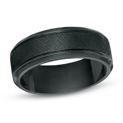 Previously Owned -  Men's 8.0mm Etched Black IP Comfort Fit Wedding Band in Tantalum - Size 10|Peoples Jewellers