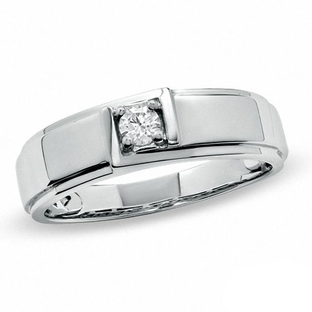 Previously Owned - Men's 0.15 CT.   Diamond Solitaire Ring in 14K White Gold (I/I1)