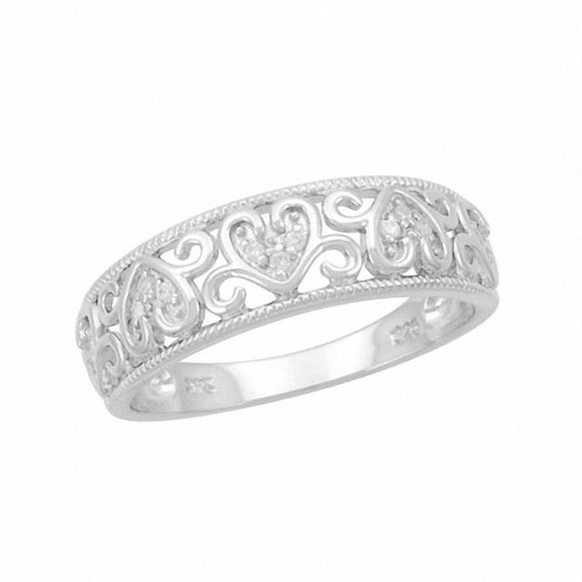 Previously Owned - 0.07 CT. T.W. Diamond Filigree Hearts Band in Sterling Silver