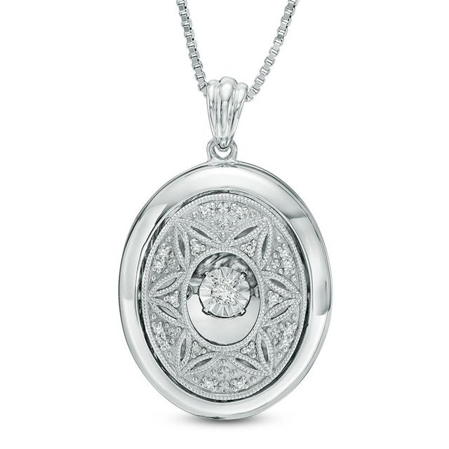Previously Owned - Unstoppable Love™  0.12 CT. T.W. Diamond Vintage-Style Oval Locket in Sterling Silver