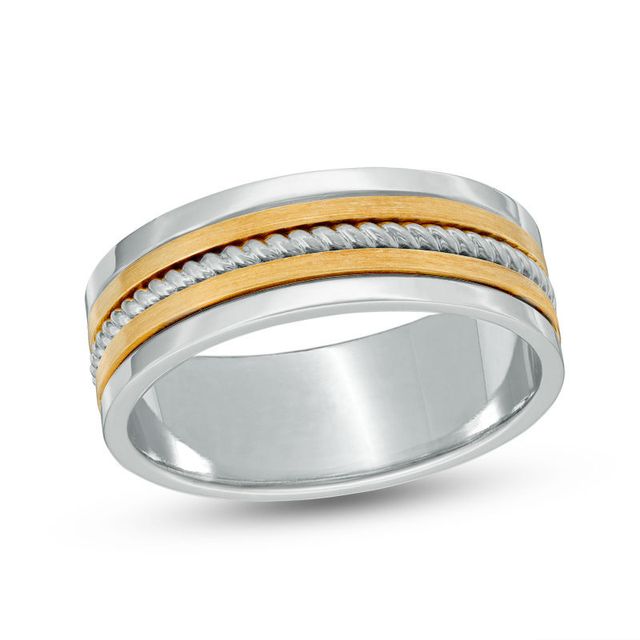 Previously Owned - Men's 8.0mm Rope Comfort Fit Wedding Band in 14K Two-Tone Gold|Peoples Jewellers