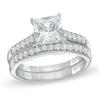 Previously Owned - 6.5.0mm Princess-Cut Lab-Created White Sapphire Fashion Ring Set in Sterling Silver|Peoples Jewellers