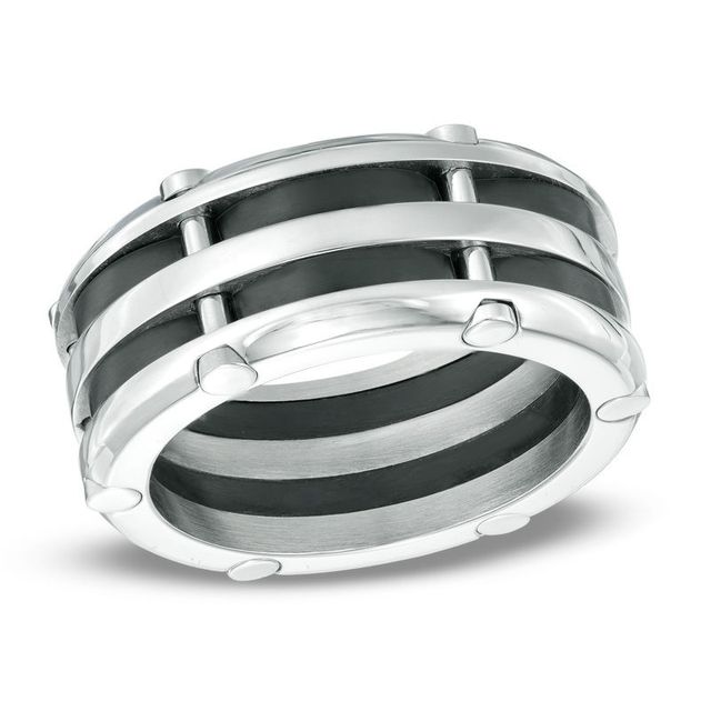 Previously Owned - Men's 10.0mm Riveted Comfort Fit Wedding Band in Two-Tone Stainless Steel|Peoples Jewellers