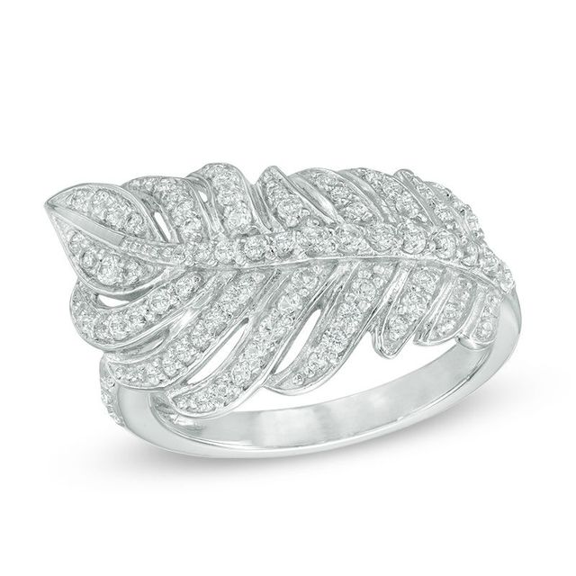 Previously Owned - Lab-Created White Sapphire Sideways Feather Ring in Sterling Silver|Peoples Jewellers