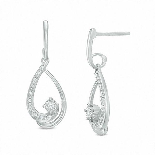 Previously Owned - 0.065 CT. T.W. Diamond Cradle Drop Earrings in Sterling Silver|Peoples Jewellers