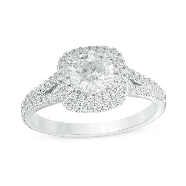 Previously Owned - 1.00 CT. T.W.   Diamond Double Cushion Frame Engagement Ring in Platinum (H/VS2)|Peoples Jewellers