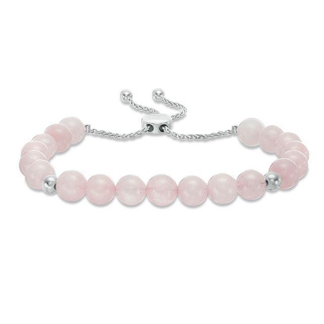 Previously Owned - 8.0mm Rose Quartz and Polished Bead Bolo Bracelet in Sterling Silver - 9.0"|Peoples Jewellers