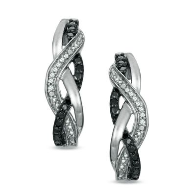 Previously Owned - 0.09 CT. T.W. Enhanced Black and White Diamond Loose Braid Hoop Earrings in Sterling Silver|Peoples Jewellers