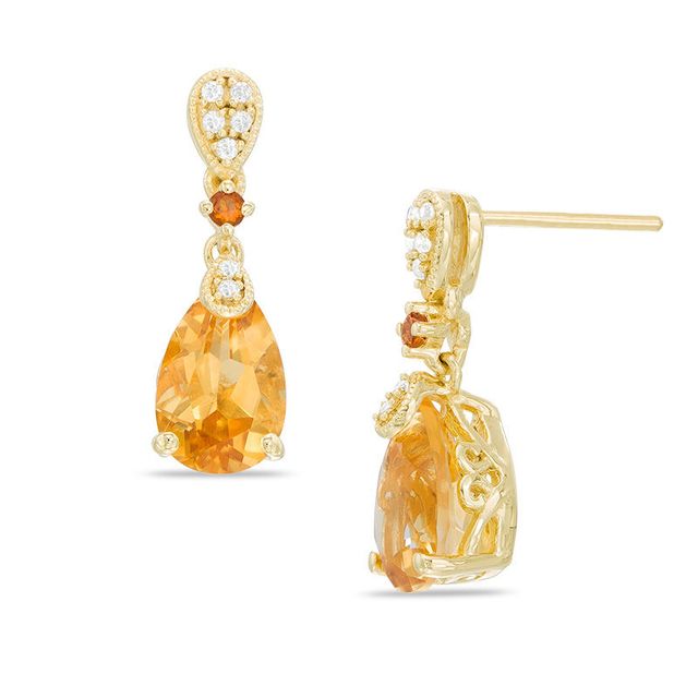 Previously Owned - Pear-Shaped Citrine and Lab-Created White Sapphire Earrings in Sterling Silver with 14K Gold Plate|Peoples Jewellers